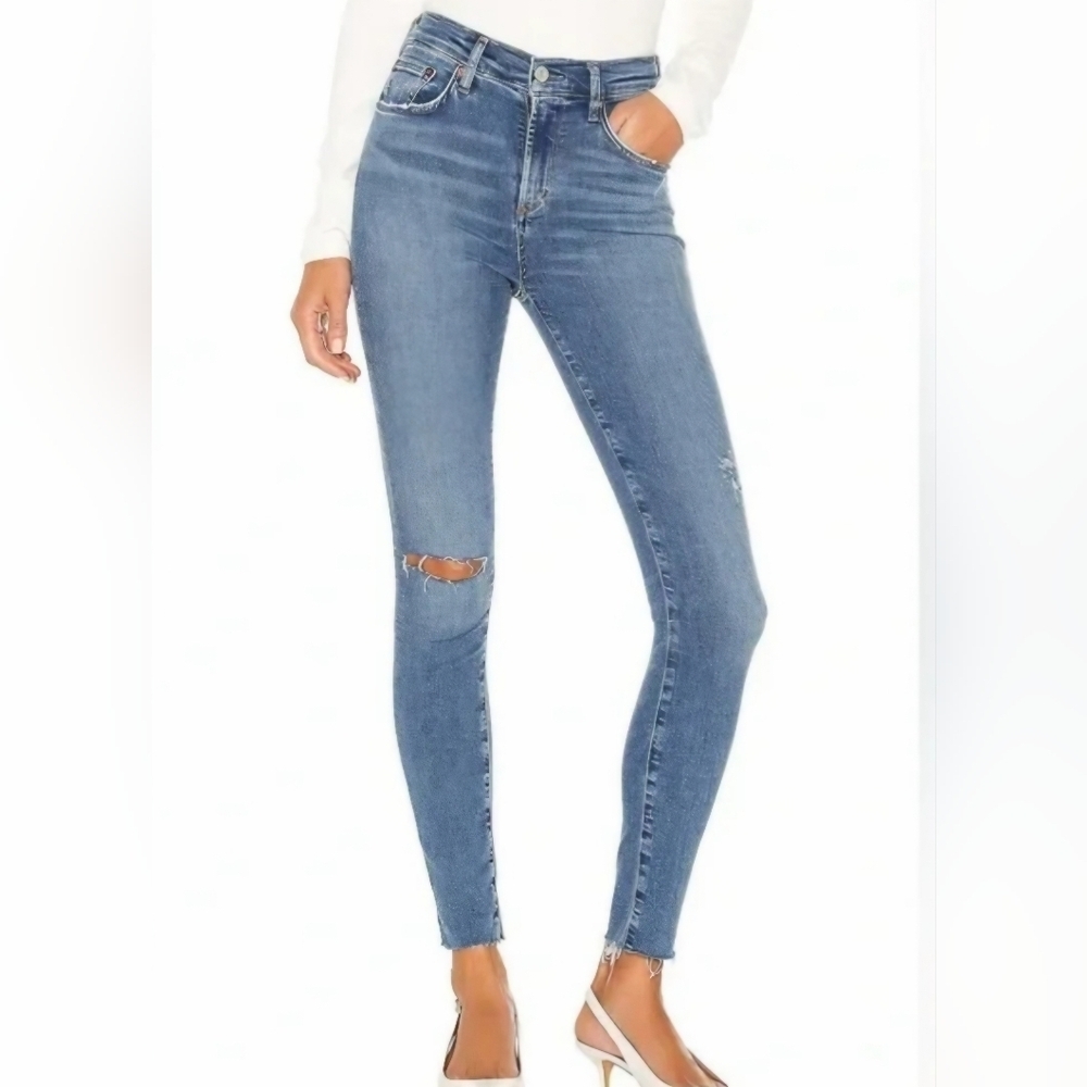 Agolde Sophie Ripped Skinny Cropped Jeans- In Light Wash Denim